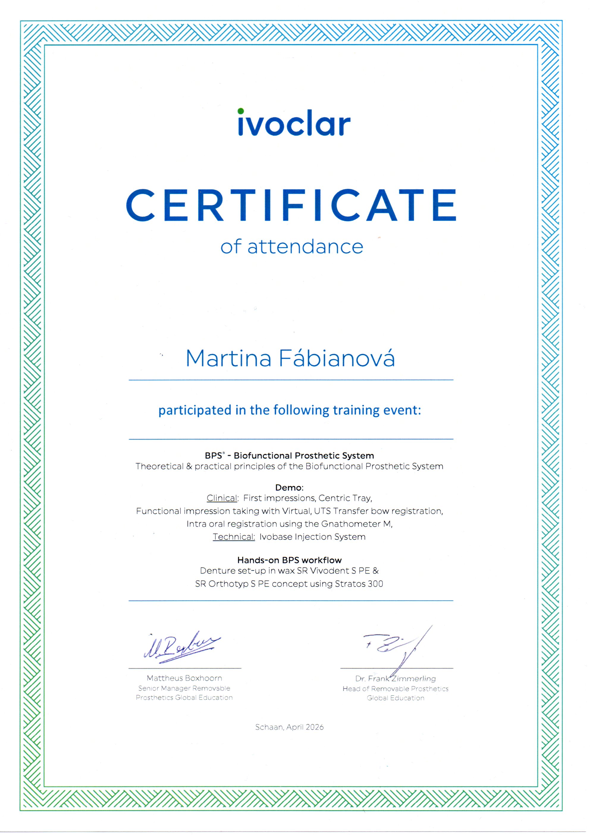 certifikáty zubní laboratoř